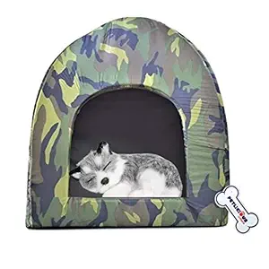 Petlicious & More Soft & Light Weight Designer Foldable Pet Hut Kennel Den House for Puppies & Dogs (Army Print Den House, 50cm X 50cm X 55cm)