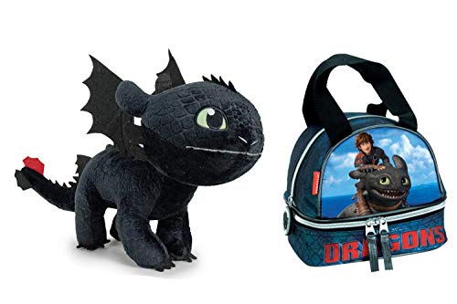 HTTYD Dragons Pack Peluche Drago Sdentato Toothless Furia Buia 11'81"/30cm + Borsa Snack