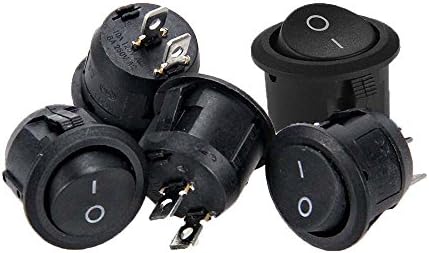 5pcs Rocker Switch 2-Pin Snap-In Round Rocker Latching I/O AC10A 125V / 6A 250V