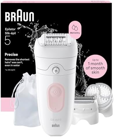 Braun Silk Epil 5 Epilatore Elettrico Donna, Rasoio Elettrico Donna, Wet&Dry, Rimozione Facile Peli, Pelle Liscia, Include Testina Rasoio, Pettine Regolatore e Spazzola Esfoliante,5-060,Rosa Flamingo