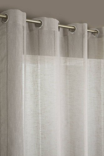 Gardine In Leinen Optik Mit Transparenten Streifen 140 X 240 Beige - 8