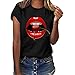 Produktbild HWTOP T-Shirt Damen Mädchen Tops Große Größen Oberteile Persönlichkeit Shirt Lippen Drucken Kurzarm Tshirt Bluse