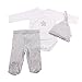 Minene 3 Piece Surprise Baby Unisex/Grey Gift Set 0-3M Body Suit Trousers Hat (Grey&White)