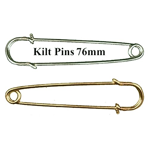 2er Set Kiltnadel 76mm 1x gold + 1x silber, Maxi Sicherheitsnadeln groß, Schmucknadel Ziernadeln Nadel Nadeln, 0125 - 2