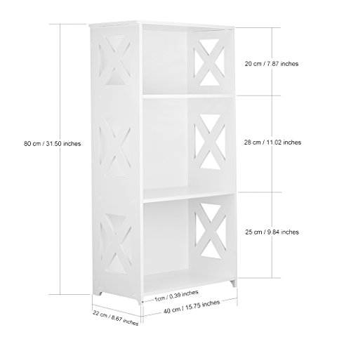 Finether weißes Regal Stehregal Standregal Steckregal Schuhregal Bücherregal für Wohnzimmer Badezimmer zur Aufbewahrung von Bücher Schuhe Toilettenartikel aus WPC wasserdicht 3 Böden 40 x 22 x 80 cm weiß - 6