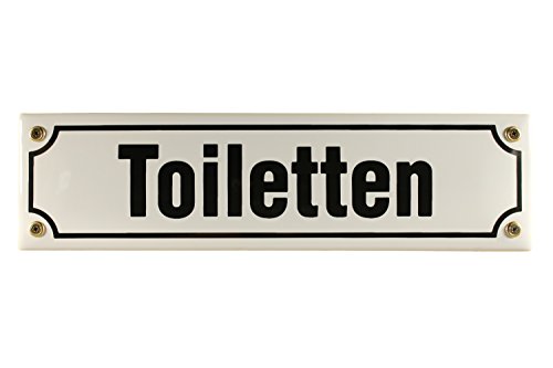 Buddel Bini Straßenschild Toiletten Emaille Türschild, 30 x 8 cm, weiß
