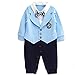 WangsCanis Baby 3 IN 1 Romper Bow Collar Gentleman One Piece Outfits Blue 9-16M