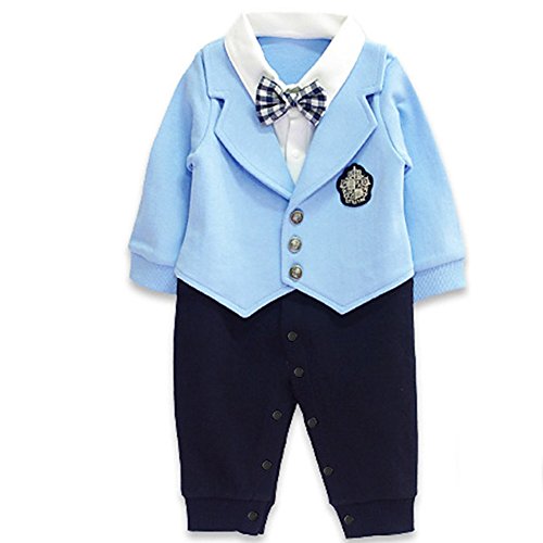 WangsCanis Baby 3 IN 1 Romper Bow Collar Gentleman One Piece Outfits Blue 9-16M