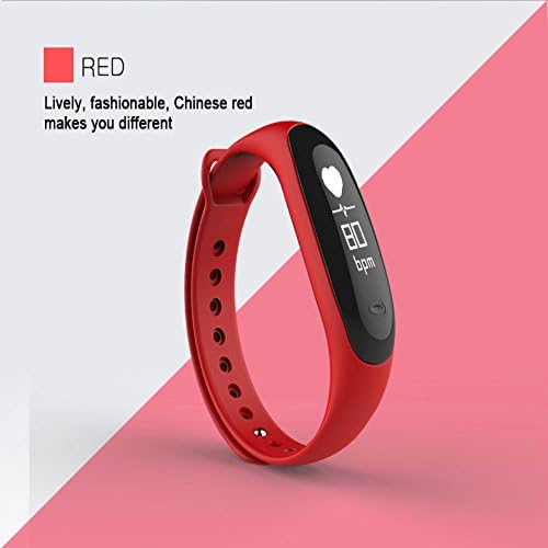 2017 Newly LED Display Smart Bracelet Heart Rate Monitor Fitness Tracker Step Walking Sleep Counter Wireless Wristband IP67 Waterproof smart band (Red)