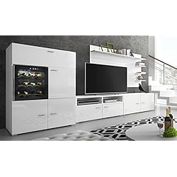 Comfort Home Innovation - Ensemble de Meubles - Ensemble de séjour Contemporain Cave à Vin La Sommeliere. Blanc Laqué Blanc Mate, Dimensions : 295x175x57/40 cm de Profondeur.