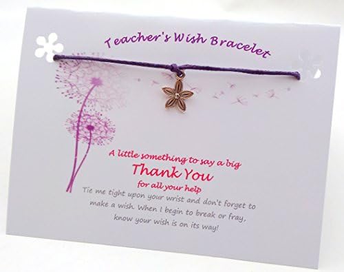TEACHER Thank You Gift Card Wish String Bracelet, Tibetan Charm &amp; Quote Card (Purple Cord). Ideal Thank You Gift Card &amp; Lovely Little Token Present, Keepsake.