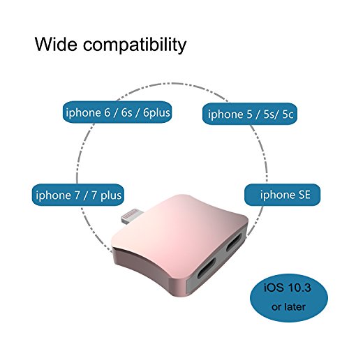 Adaptador Lightning Cargador y Auriculares para iPhone 7 y 7 Plus - Escuchar Audio y Cargar Simult  neamente - Control Remoto y Micr  fono - Compatible con iOS 10 3 o posterior  Rosa 