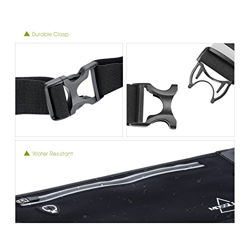 Sport Bauchtasche, MOSSLIAN Stilvolle Super Leichte Reise Elastische Hüfttasche Gürteltasche Laufgürtel Reflektorstreifen und mit Kopfhöreröffnung geeignet für Handy iPhone 7 6 Samsung Galaxy S6 Huawei P9 Mate 8 HTC ONE bis 6 Zoll Smart Phone für Damen Herren Joggen,Fitness, Lauftraining (Schwarz) - 5