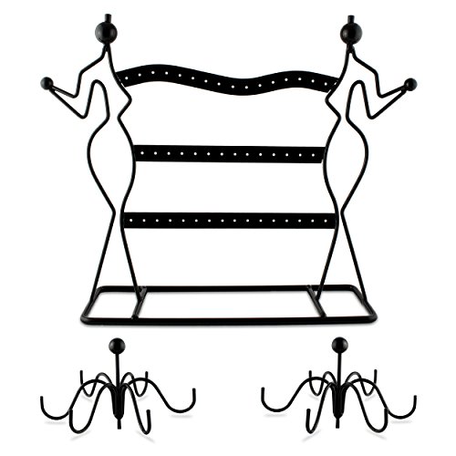 VENKON – Design Schmuckständer Ohrringhalter Kettenhalter Schmuck Organizer aus Metall – schwarz – 35,5 x 34 x 12,5 cm - 7