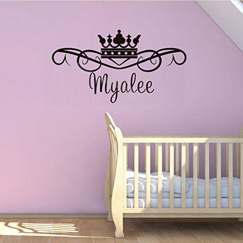 Preisvergleich Produktbild Hübsche prinzessin Crown Wandaufkleber DIY Personalisierte Benutzerdefinierte Name Mädchen baby Name Vinyl Aufkleber Wohnkultur prinzessin zimmer wandbild 60x30 cm