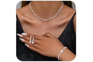 FDEETY Juegos de Joyas para Mujer Collar Pendiente Pulsera Conjunto de Joyería Nupcial Conjunto de Collar y Pendientes de Accesorios de Fotografía de Boda