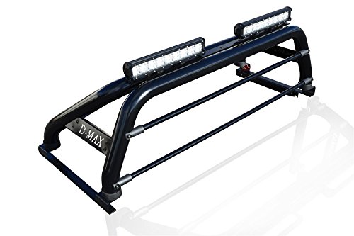 Bragan Roll Bar + LEDs + 17" Night Blazer LED Spot Light Bars + Tonneau Cover Compatible With Isuzu D-Max Rodeo 2016-2020 -BLACK BRA4555B19TC-BLACK