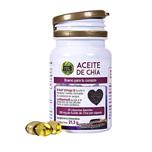 Huile de chia pour la santé de notre corps - Complément alimentaire de capsules de chia 100% naturelles - Extrait de graines de chia avec oméga 3, 6 et 9 et vitamine E - 30 capsules