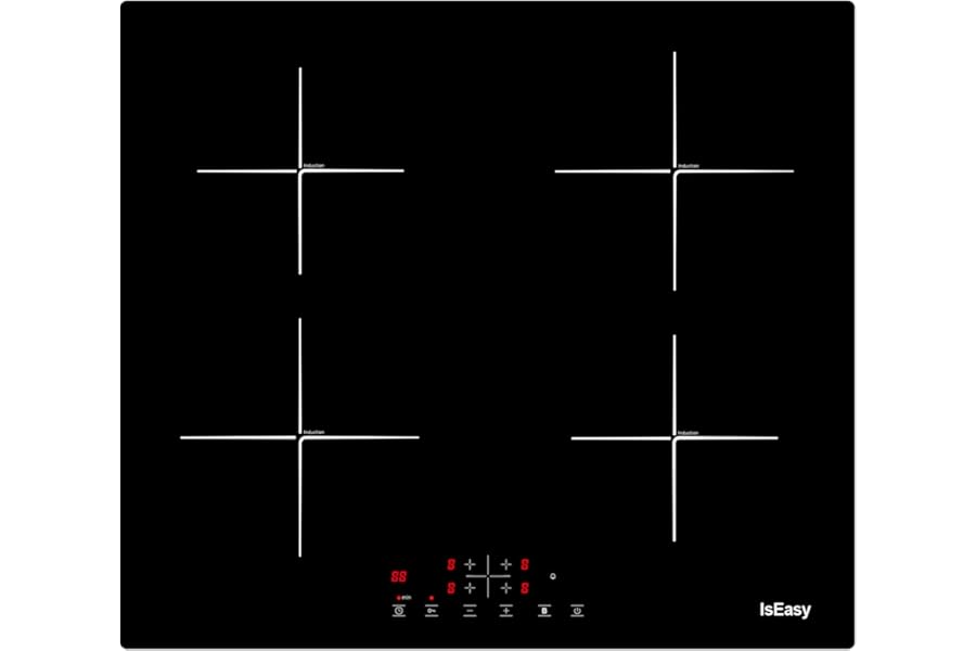 4 Zone Induction Hob, Electric Hob 59cm 6800W Built-in Induction Plate with Boost Function, Black Glass, Touch Control, Child Safety Lock and Timer