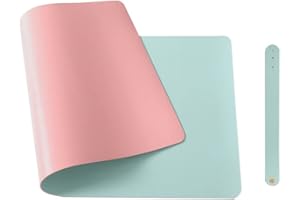 Morain Leather Desk Mouse Pad,Non-Slip PU Leather Office Desk Mat,Waterproof Laptop Desk Pad for Office and Home(Pink/Green, 60x30cm)