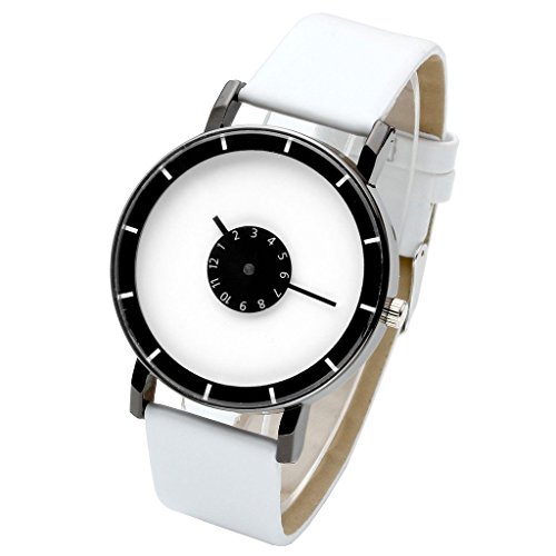 JSDDE Uhren,Fashion Unisex Armbanduhr Ziffer Radscheibe Plattenteller Armbanduhr PU Lederband Analog Quarzuhr,Weiss JSDDE Uhren,Fashion Unisex Armbanduhr Ziffer Radscheibe Plattenteller Armbanduhr PU Lederband Analog Quarzuhr,Weiss