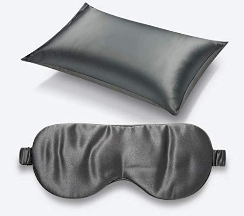 ZXX - Mascherina per dormire Relax, unisex, effetto seta, per viaggi d'affari, colore nero + copricapo