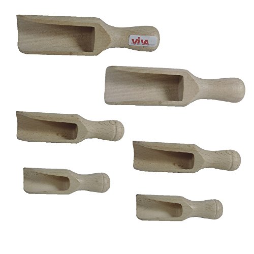 Viva Haushaltswaren - 6 kleine Holzschaufeln für Salz, Zucker, Mehl, Tee, Gewürze / 3 verschiedene Größen