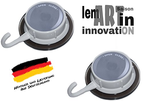 lemARTin Vacuum Haken 2er Set – Handtuch Haken, Garderoben Haken – Bis 5 KG- weiß/grau – vakuum Saughaken Badezimmer – Haken ohne bohren ohne Kleben – Hält Bombensicher - 7