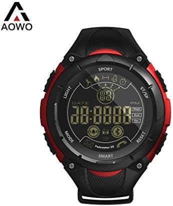 AOWO X7 Bluetooth Digital Smart Watch IP68 Waterproof 5ATM Call SMS Notification Sport Smartwatch Mens with LED Backlight for Android IOS iPhone (Red)