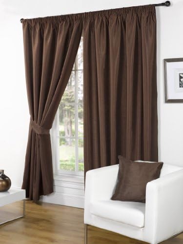 Faux Silk Slubbed Chocolate Fully Lined Readymade Curtain Pair 66x54in(167x137cm) Including One Pair Of Co-Ordinating Tiebacks.