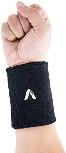 Sweatband, ADIBO Double Wide Cotton Sports Wristband, Sweat Band Wrist for Tennis Basketball Badminton Fitness Black