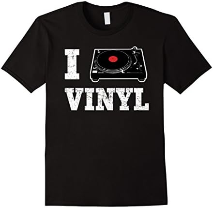 Men's I Love Vinyl Shirt: Turntable DJ Scratch Djing Gift T-Shirt XL Black