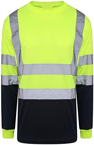 Mens Adult Hi Vis Viz 2 Tone High Visibility T Shirt Boys Crew Neck Shirt Top #(Yellow with Navy Hi Viz Tshirt #Medium#Mens)