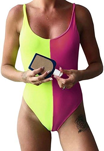 Yharadraf Women Bikini Solid Swimwear Push-Up Padded Side Cut Out Bra Swimsuit Beachwear Yellow and Rose S-L (03)