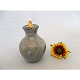 Öllampe Windlicht blau-grau aus Keramik, Ton, ca. 6x8,5 cm mit Dochthalter und Baumwolldocht, Öllämpchen, Petroleumlampe, Öllicht, Deko-Licht, Garten-Deko, Garten-Licht, Unikat in Handarbeit