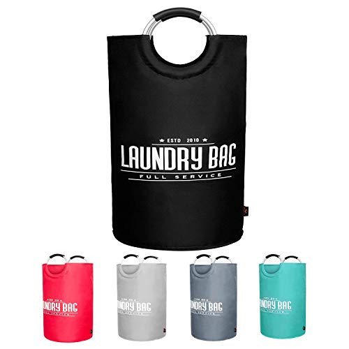 RFWIN Foldable Laundry Bag, Portable Folding Travel Laundry Bag, Large Waterproof Laundry Basket Dirty Clothes for Bedroom Laundry Room (Black)