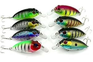 LENPABY 8 pcs/lot Moyenne Plongée Crankbaits Lot Dur en Plastique Leurres de Pêche Crappie Basse Tourt Crank Baits pour Eau De Mer et d'eau Douce 7cm / 2.76 "/ 9.6g