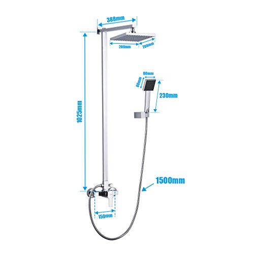 Auralum® Design-Dusch-System für Regendusche, Set mit Stange, Thermostatmischer und Duschkopf - 6