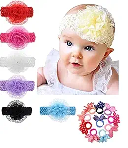 IFASHION Girls Bow Flower Headband for Baby Girls and rabbit hair band (Multicolor, Pack of 14 items headband 4 & rabbit hair band 10 )
