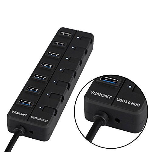 Vemont Super Speed 7-Port USB 3.0 Hub gute Qualität mit einzelnen Power Schalter und LED für Apple MacBook/ MacBook Air/ MacBook Pro/ Mac Mini/ iMac/ MacPro/ Windows Laptops und Ultrabooks - 5
