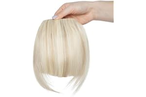 SEGO Flequillo Postizo de Pelo Sintético Se Ve Natural [Rubio Ceniza mezcla Blanqueador Rubio] Extensiones de Cabello Clip Una Pieza Postizos Pelucas (20cm,30g)