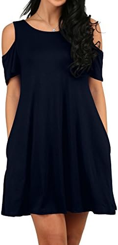 Women Cold Shoulder Ruffle Sleeves Pastel Floral Swing Tunic Dress with Pockets
