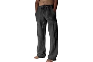 Litthing Pantalones de Lino para Hombre Pantalon de Jogging Algodón Pants Casuales de Verano con Bolsillos Holgados con Cordón Pant Cómodos y Ligeros