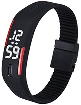 FEITONG Mode Damenuhr Herrenuhr Silikon LED Uhr Datum Sports Digital Armbanduhr Schwarz + Rot