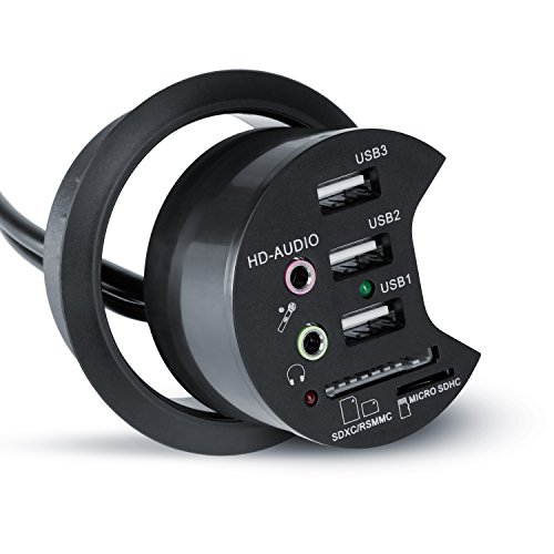 CSL – USB Tisch-Hub / In-Desk-Hub | Tisch-Kabeldurchführung mit Multi-Cardreader / Tischkabeldose | USB Hub / 2x Audioanschluss | 3x USB 2.0 / 1x microSD / 1x SDXC/RSMMC - 2