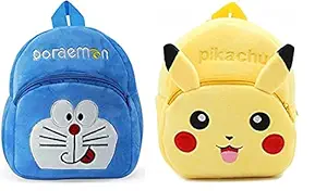 Blue Tree Kids School Bag Soft Plush Backpack Cartoon Bags Mini Travel Bag for for Girls Boys Toddler Baby Doraemon & Pikachu