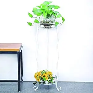 Weston Crafts Metal Plant Stand 2-Tiered Potted?Supports Floor Flower Pot Round Rack Display?Perfect for Home, Garden, Patio, Outdoor Indoor