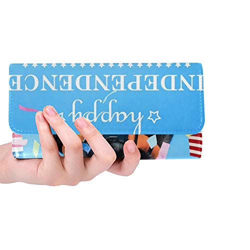 Preisvergleich Produktbild Einzigartige Schwarze Mops-amerikanische Flagge auf vierter Frauen-dreifachgefalteter Mappen-Langer Geldbeutel-Kreditkarteninhaber-Fall-H...