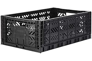AYKASA Ay-Kasa Klappkiste, stabile Faltkiste aus Kunststoff, stapelbar, Black, Maxi (60x40x22cm)