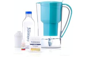 Alkanatur Pack alcalinizar, depurar e ionizar Agua con Botella de borosilicato. pH hasta 9,5. ORP - 700mV. Libre de Bisphenol A. Costo por litro 0,045€. Duración Filtro 400L. Made in Spain.